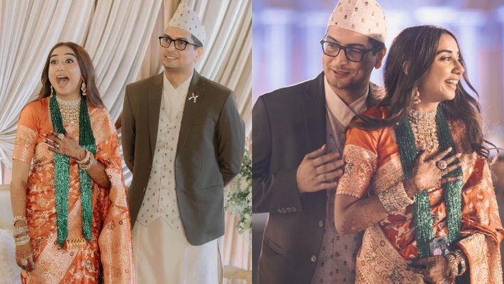 Group of women wearing Tilhari during Dashain celebration